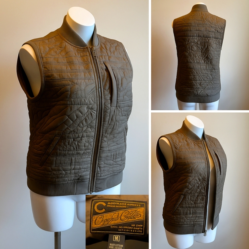 Crooks & Castles Quilted Bomber Vest Size M Olive Green Streetwear Urban Hip Hop